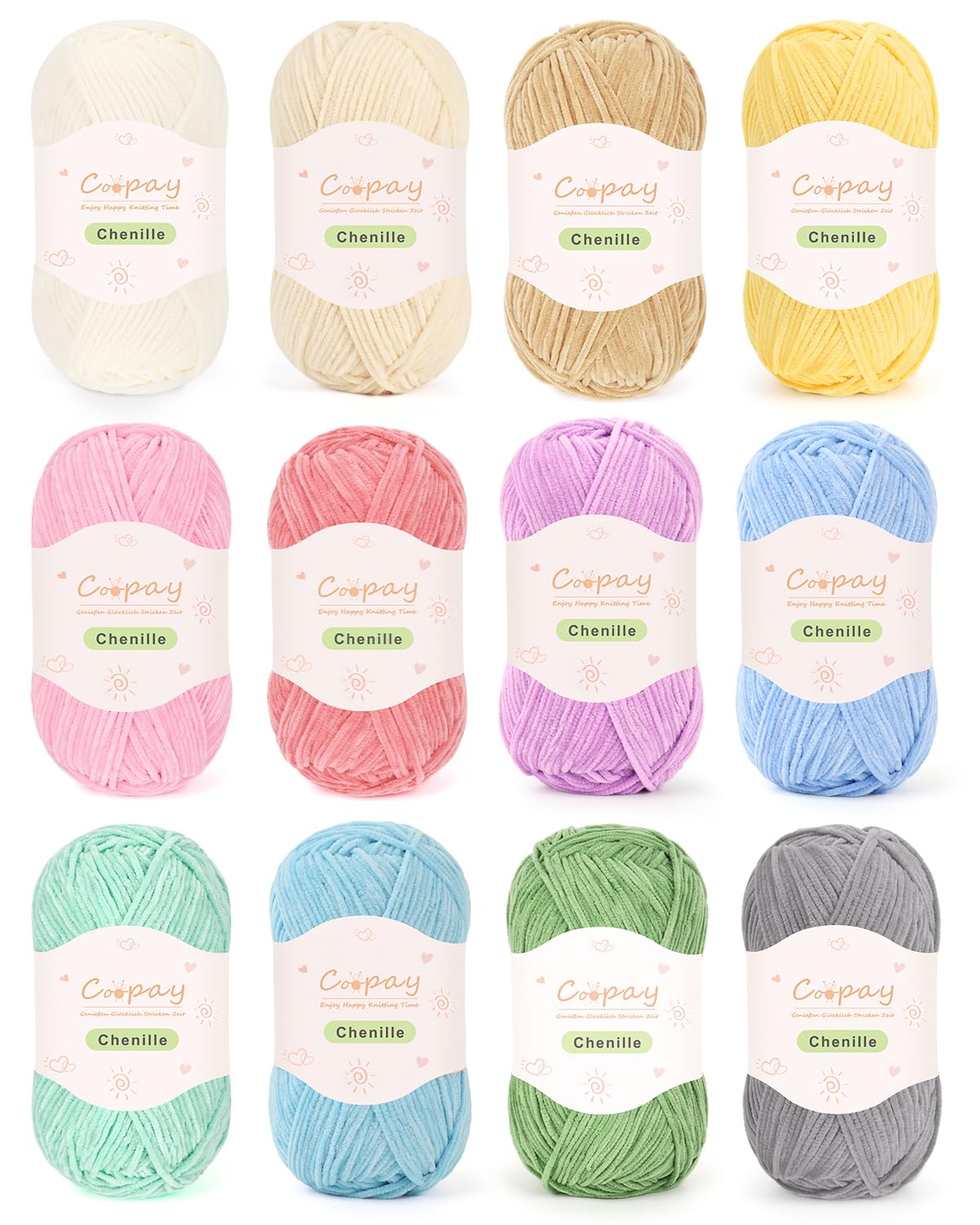 Coopay Skinny Chenille Yarn 600g, Soft Pastel Chenille Wool for Crocheting — image 1