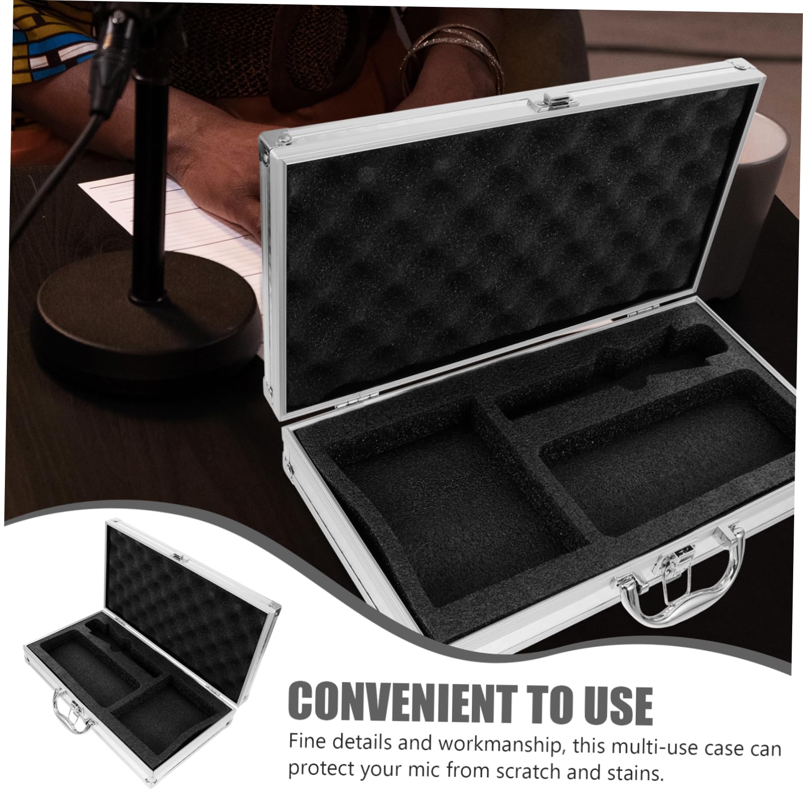 Custodia per Microfono senza Fili in Lega di Alluminio Interno in Spugna Resistente All'usura, Valigetta Portatile per Microfoni da Cantante Adatta per Uso Outdoor