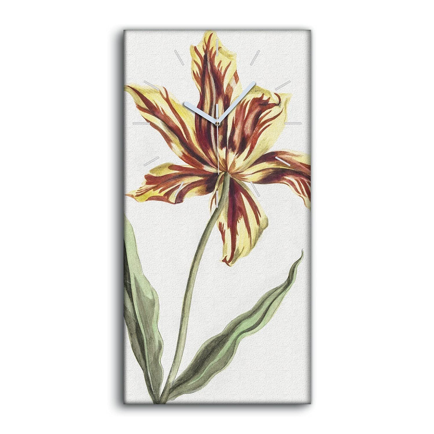 Horloge sur Toile Art des Plantes de Fleurs pour un Salon Moderne et Cocooning 30x60cm