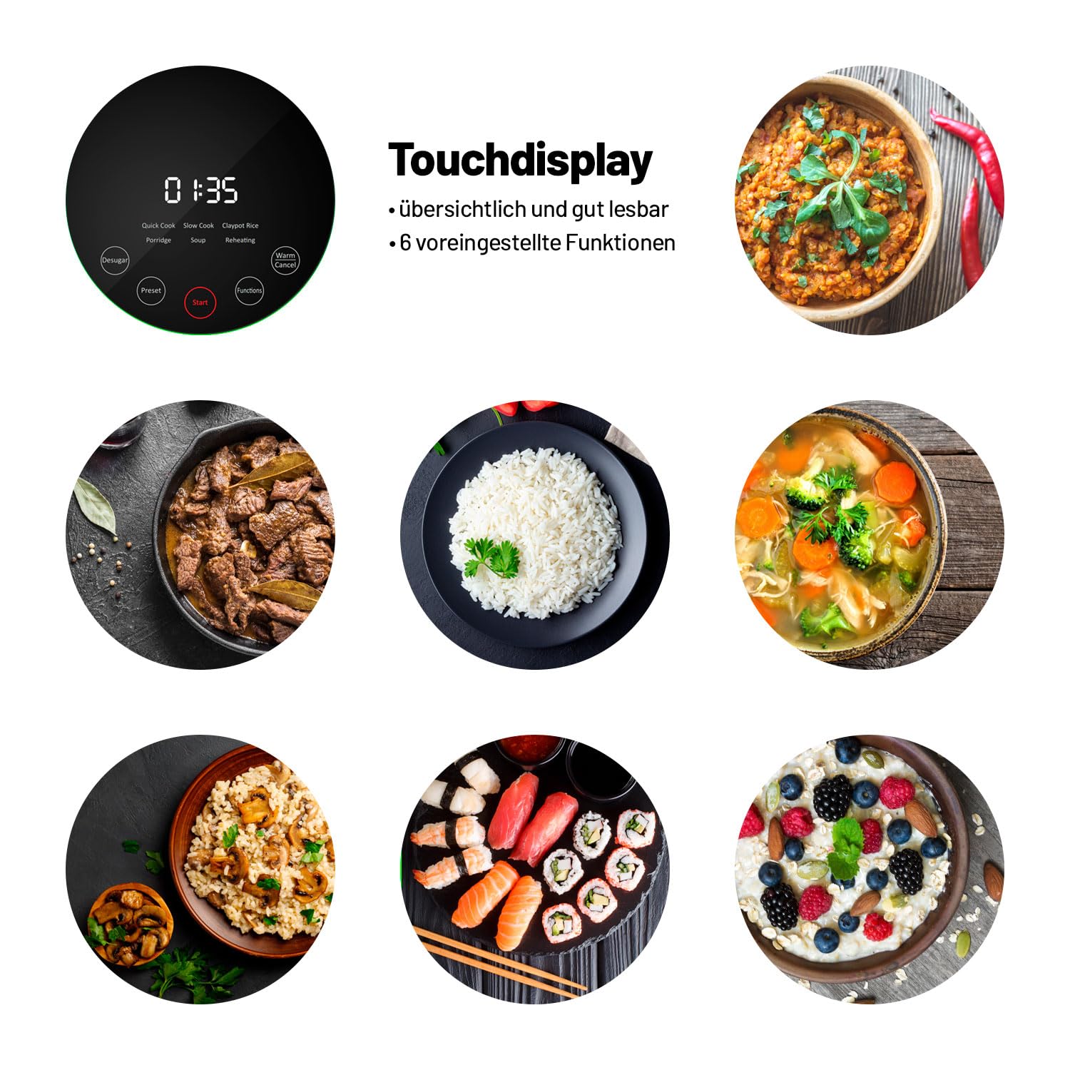 Lauben Low Sugar Reiskocher Rice Cooker mit Low-Sugar-Funktion, Fassungsvermögen 1,5l, verzögerter Start, Warmhalten, Innenbehälter spülmaschinengeeignet, Antihaftbeschichtung (Antracit)