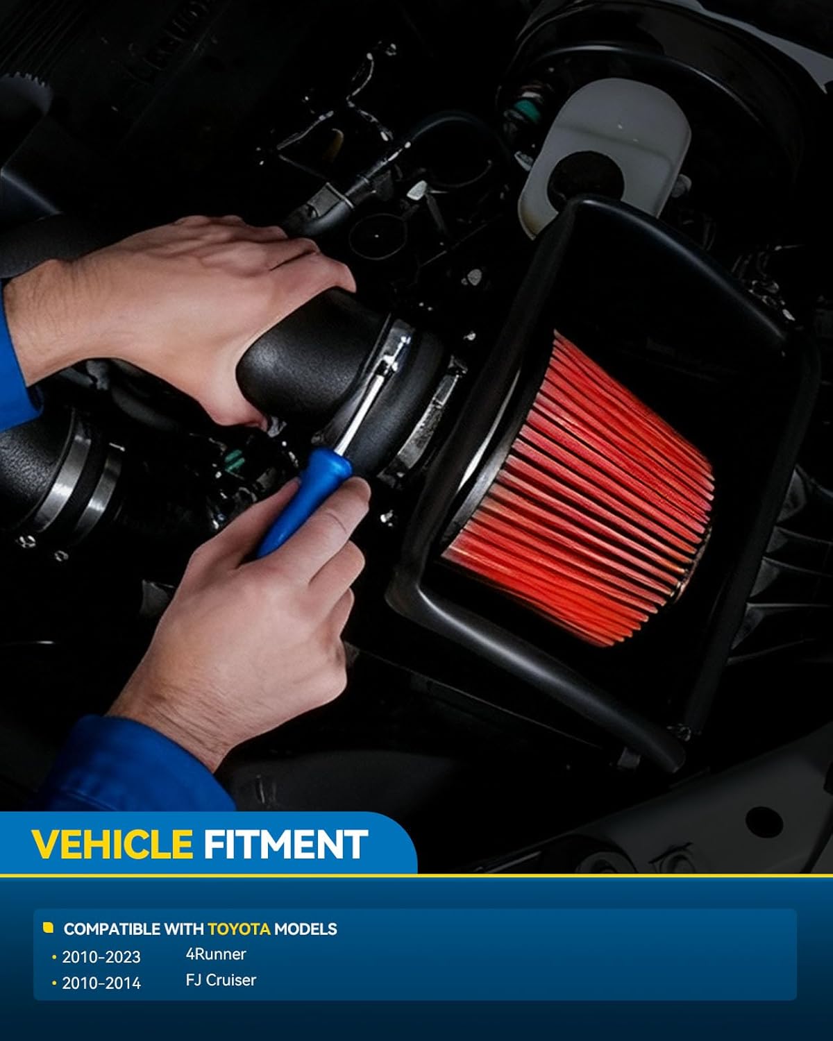 PHILTOP 3.5“ Cold Air Intake Kit System + Heat Shield Compatible with 2010-2023 Toyota 4Runner, FJ Cruiser, Red