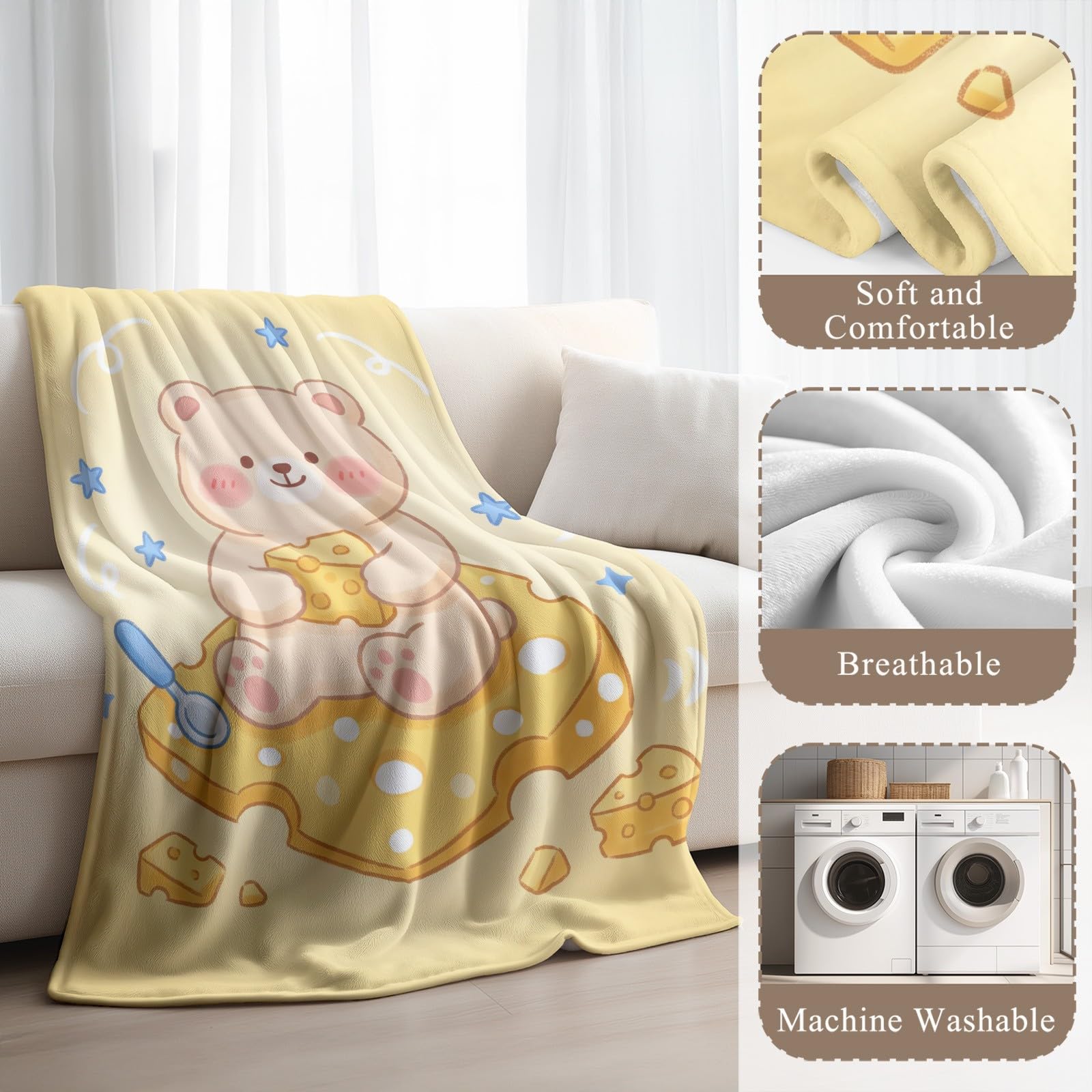 Cute Food Cartoon Lekki koc 180 x 220 cm Flanelowy polar narzuta