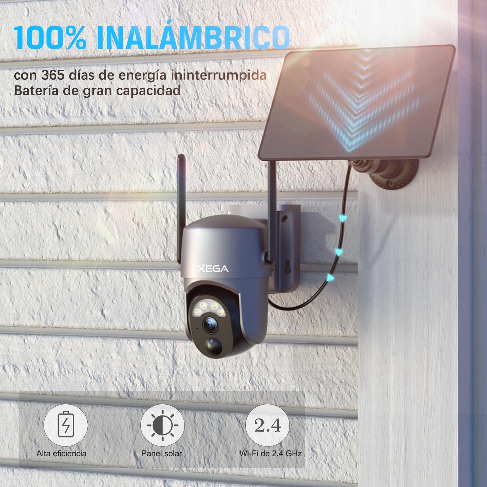 Xega 4 Piezas Cámara de Seguridad Solar Inalámbrica para Exteriores Wi-Fi | 2K Cámara de Vigilancia para la Seguridad del Hogar, Visión Nocturna, Detección de Personas PIR, Audio Bidireccional