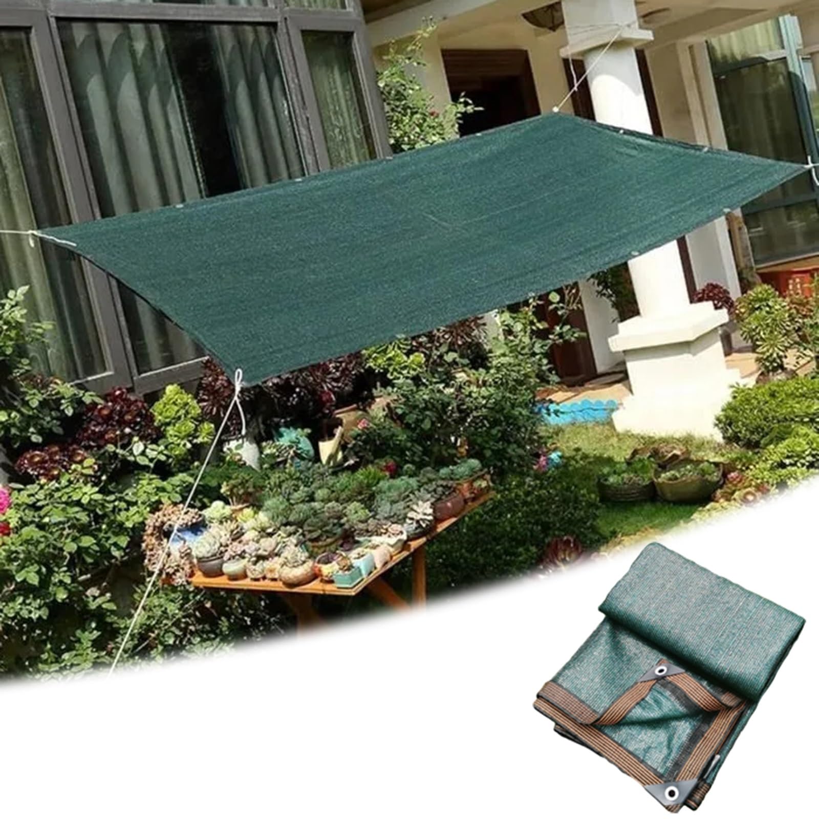 Cubierta de malla verde oscuro, 90 % de sombra para estanque, jardín, patio al aire libre, terraza y patio trasero, tela de protección solar, tamaño 6 x 10 m