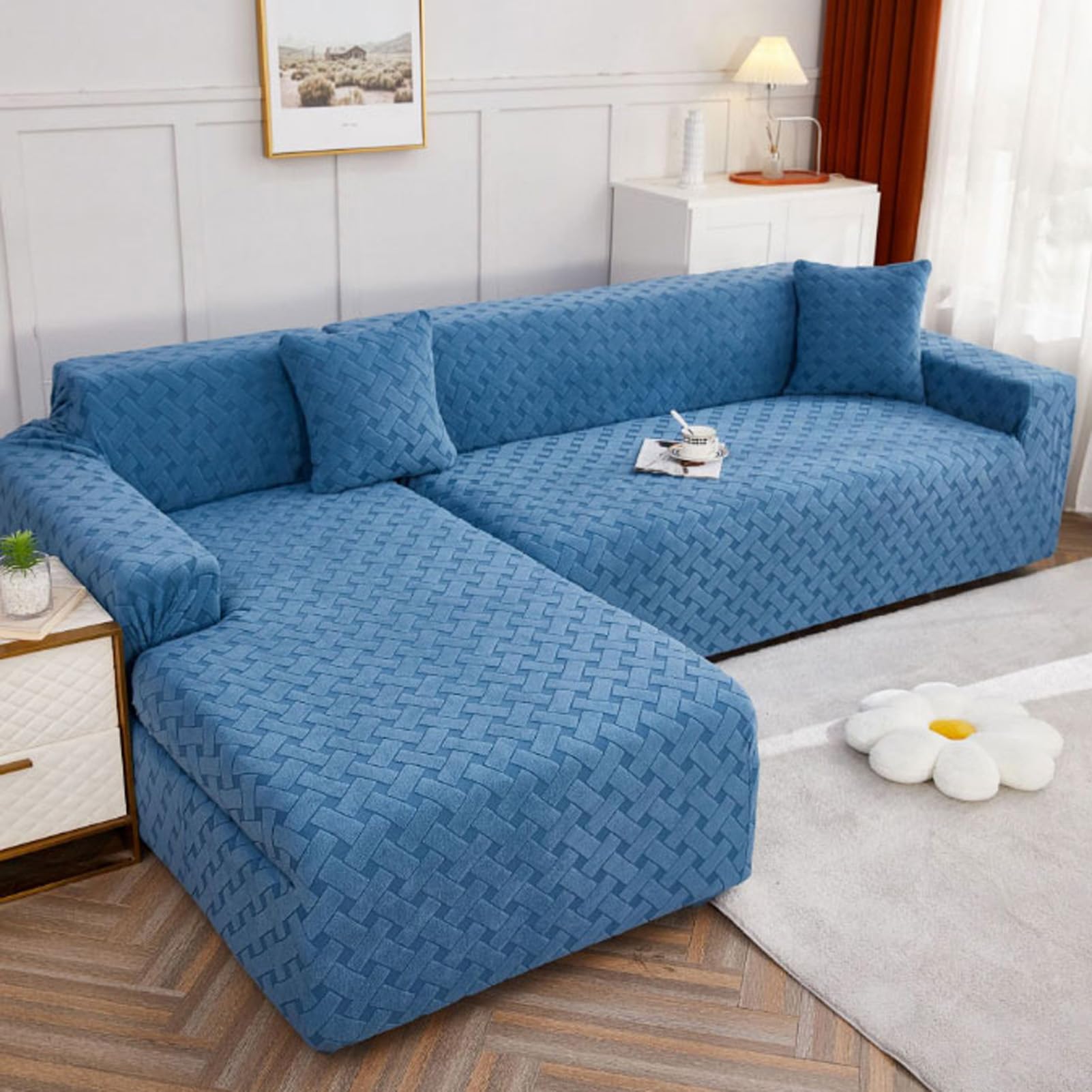 Housse de canapé d'angle en velours extensible de 1 à 4 places