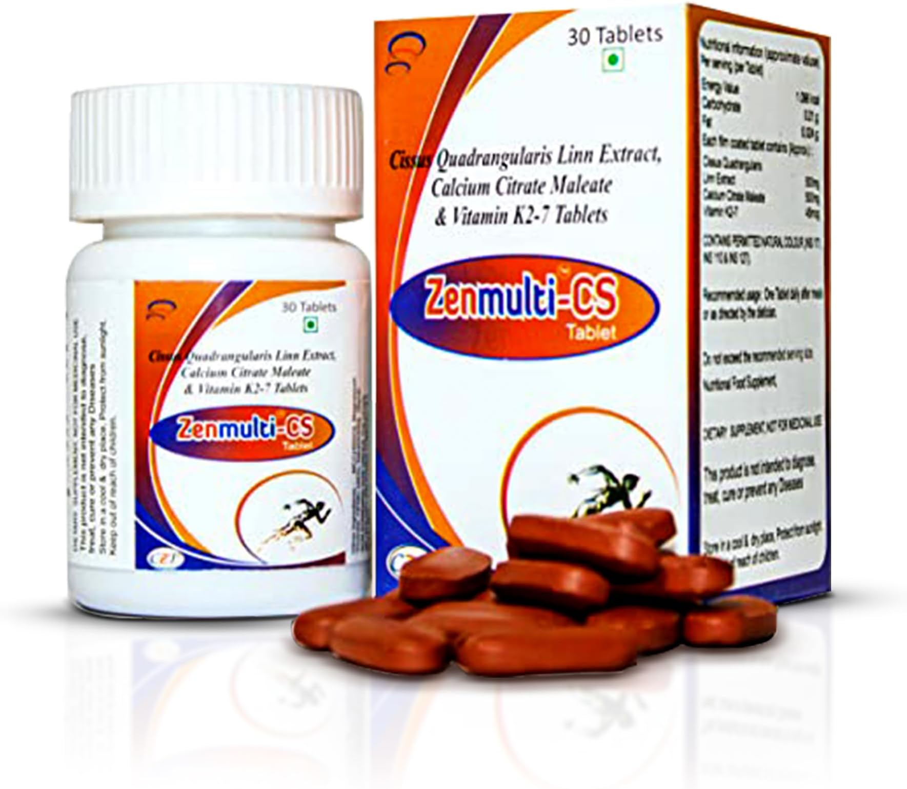 CureZen Zenmulti-CS Cissus Quadrangularis (Hadjod) Tablets|With Vitamin K2 and Calcium | Strong Bones and Joints |Quick Healing and Pain Reduction |Health Supplement 30 Tablets