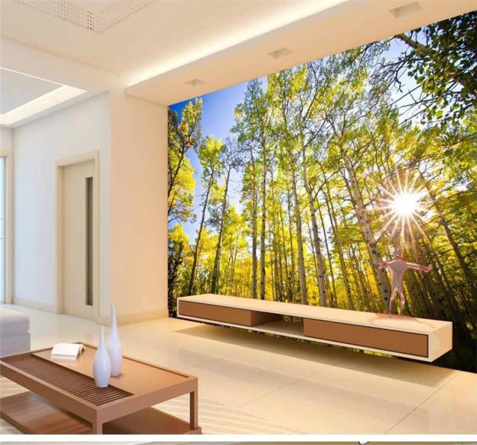 Wallpaper-3D-Xlm 200Cm×140Cm(B×H) Fresh Three Dimensional Forest Park Sunshine 3D Wallpaper Easy Install Feature Office Living Room Sofa Bedroom Tv Background Wall Decoration-200Cm×140Cm