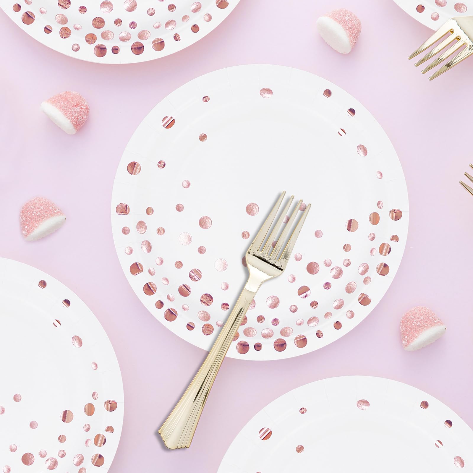 ZVK Piatti per feste, 23cm Piatti di carta Bianco con lamina d'oro 24 pezzi Set di piatti da dessert usa e getta per feste di cocktail, compleanno, laurea, inaugurazione della casa, Festa