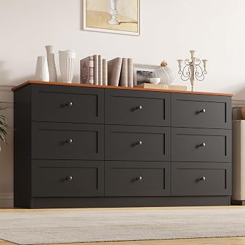 Furnify 9 Drawer Dresser, 59" Wide Dresser for Bedroom, Modern Large Chest of Drawers, TV Stand for 65 inch, Storage Organizer with Metal Handles for Bedroom, Living Room, Hallway