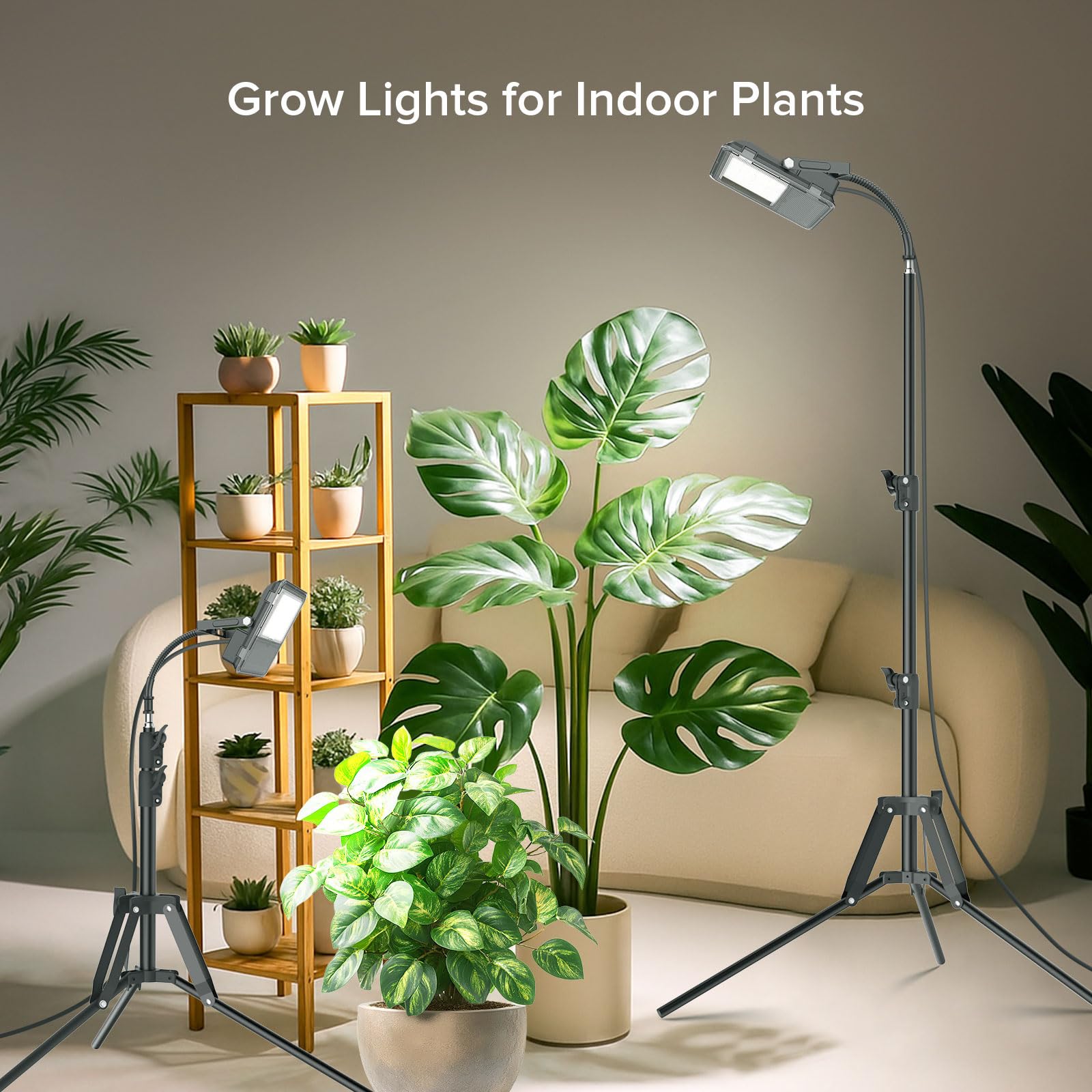 SANSI Lámpara de Plantas, Lámpara LED Cultivo de Espectro Completo 4000K con Soporte Extensible 40-110cm y Brazo Ajustable de 360°, Luz Plantas Interior con Temporizador y 4 Niveles Regulables