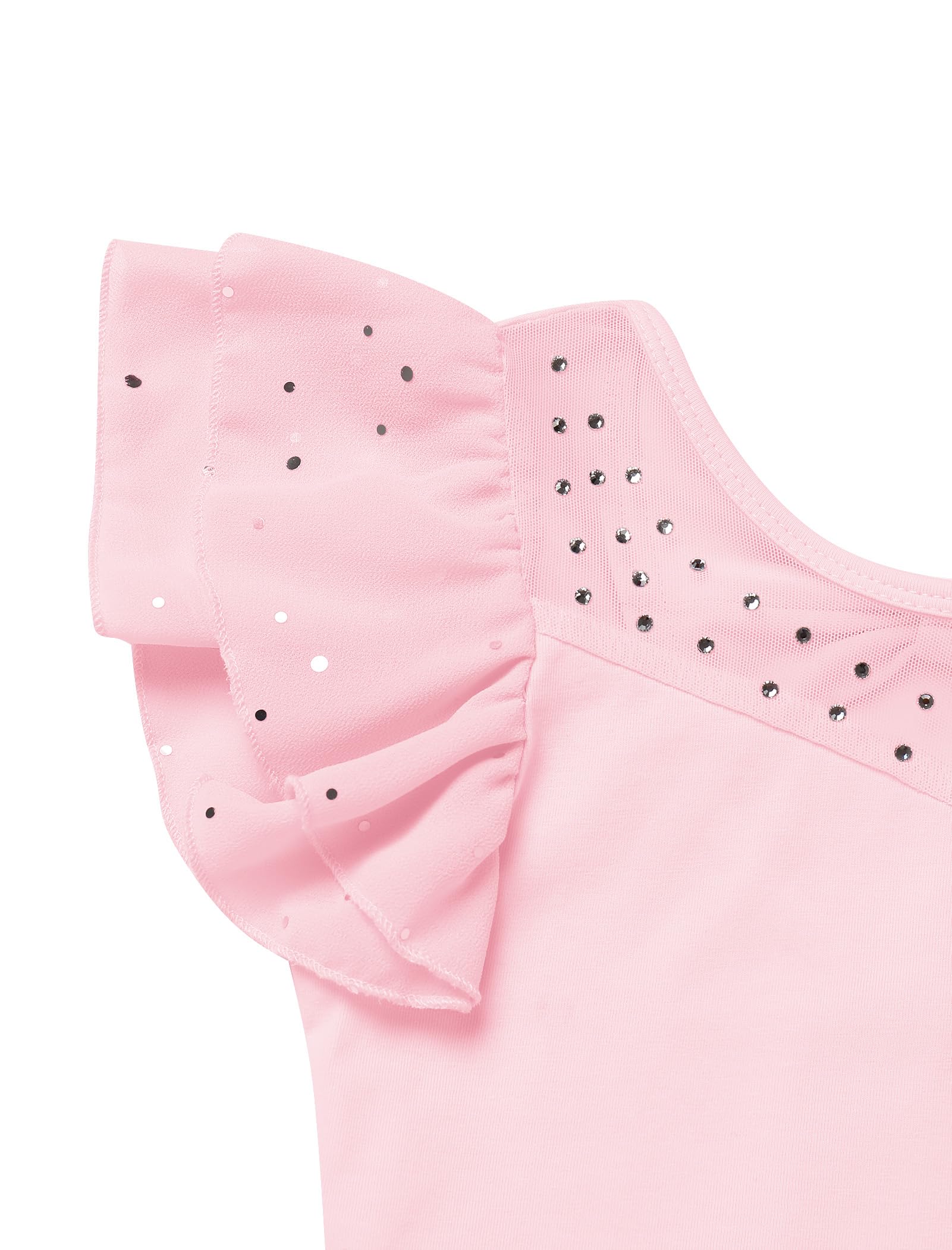 IBAKOM Justaucorps de ballet pour filles avec paillettes et strass - Justaucorps de gymnastique avec nœud dans le dos - Demi-jupe