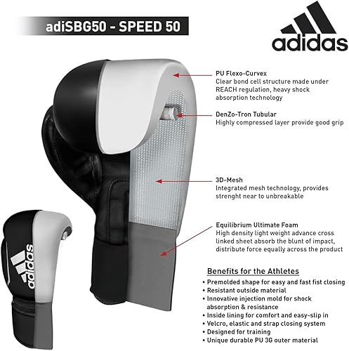 Miniatura 6 de adidas Speed 50 Guantes de boxeo de gel  Guantes de boxeo para adultos para hombres y mujeres  Guantes de bolsa pesada, guantes de kickboxing para