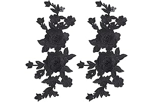 GORGECRAFT Embroidered Black Rose Appliques Pair