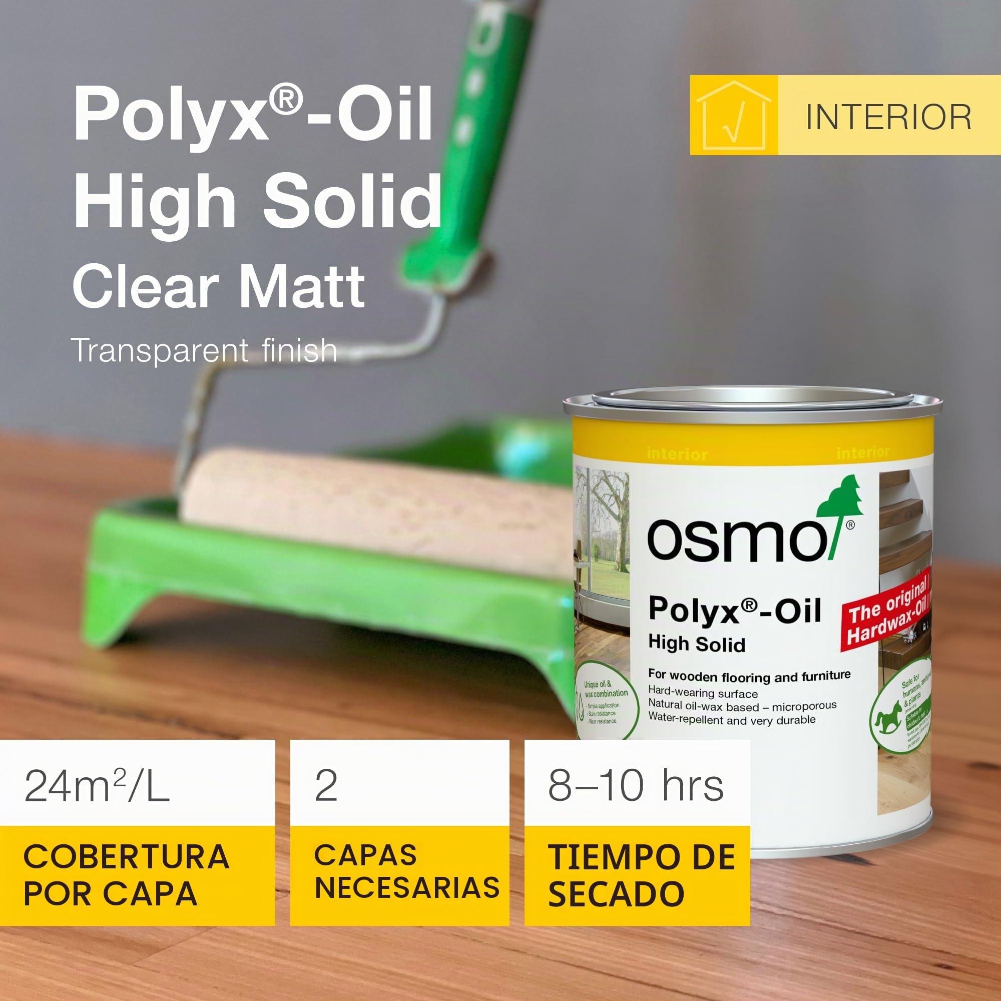 Osmo Cera Dura Polyx 750 ml Mate 3062, Aceite de Cera Dura, Protector y Embellecedor de Superficies de Madera, Transparente, Líquido, 750 ml