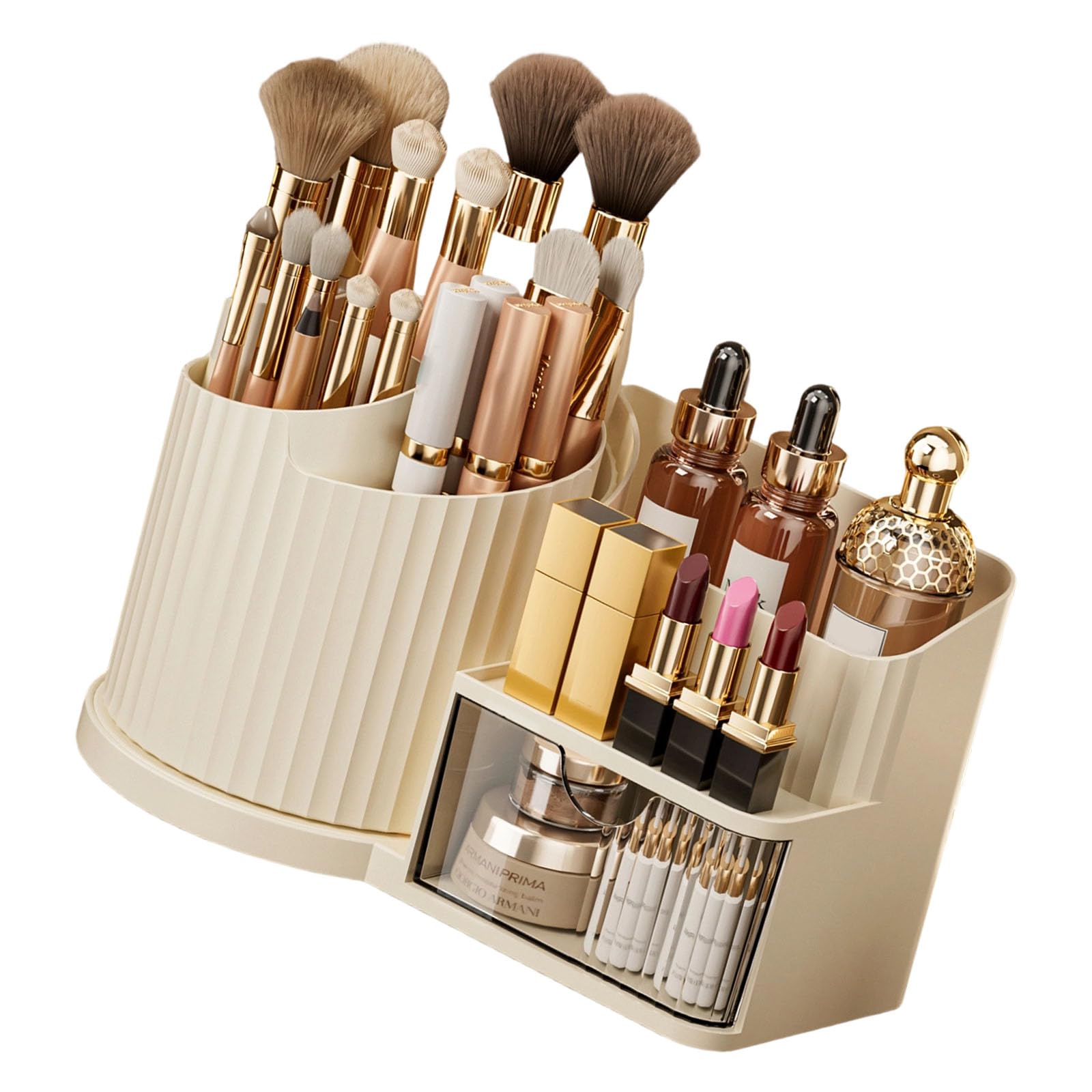 Mekalero 360 Degree Rotating Makeup Storage with Multiple Sections for Cosmetics Brushes and Accessories Cosmetic Storage Spinner