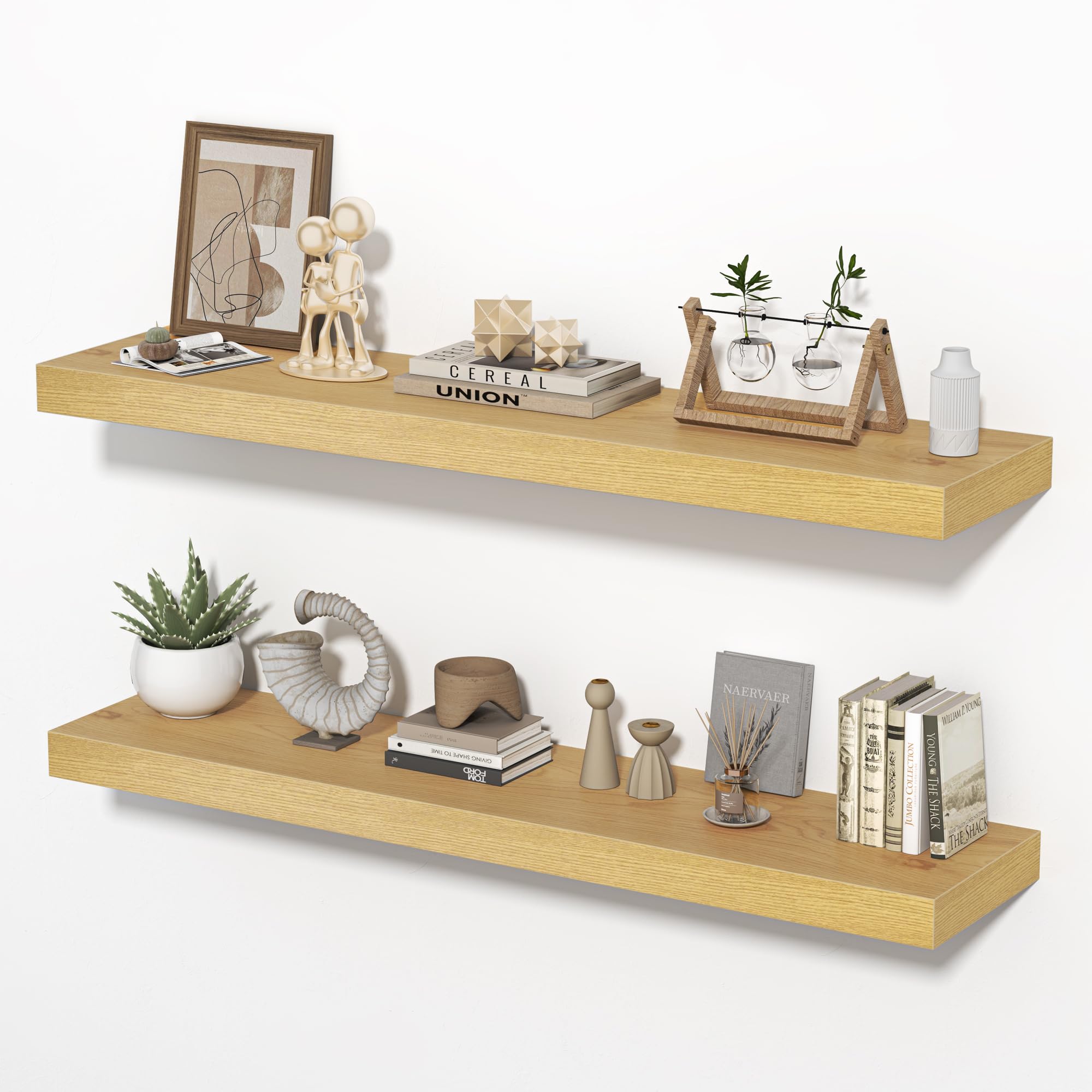 FLYJOE Floating Shelves for Wall, 40" W x 8" D x 1.5" H, Wooden Wall Mounted Display Shelves with Invisible Brackets for Living Room, Bedroom,