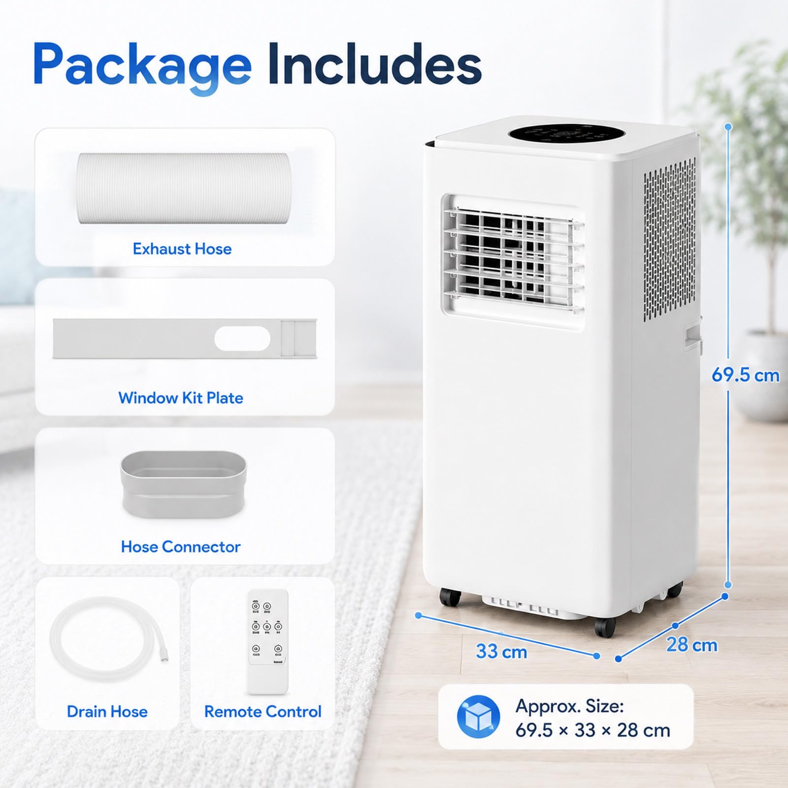 Aire Acondicionado Portátil 13000 BTU, Climatizador Portátil con Deshumidificador, Ventilador, Refrescante, Sueño, Kit Ventana, Modo Noche, pingüino Aire Acondicionado, casa 3800W