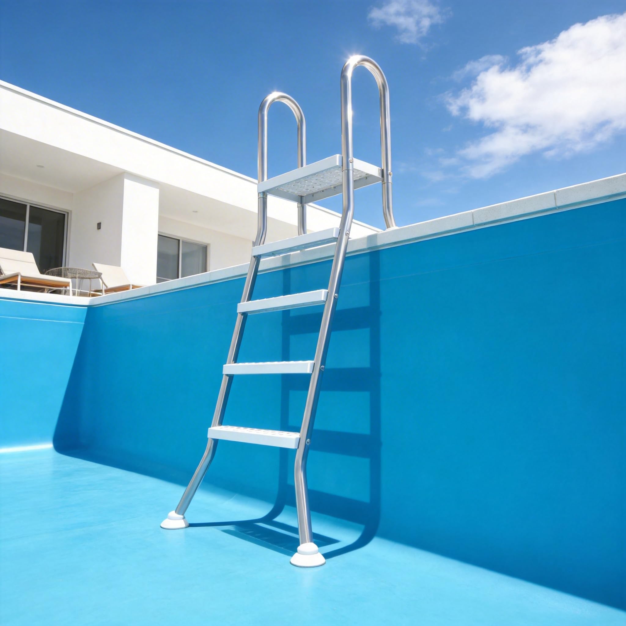 Échelle de piscine 4 marches acier inoxydable 304 antidérapant mobile pour piscines jusqu'à 135 cm profondeur