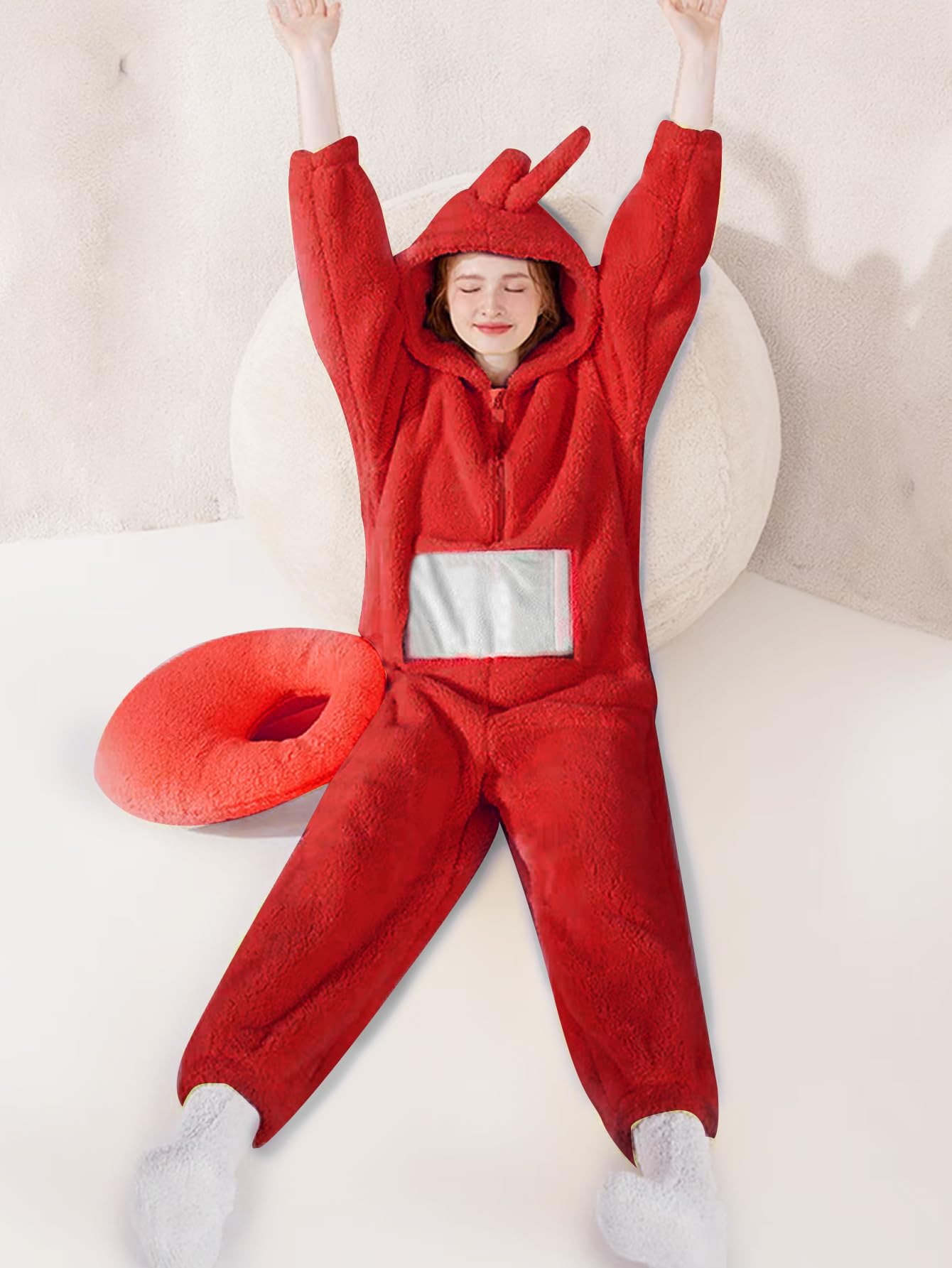 shengo Disfraz de adulto pijama mujer hombre talla única disfraz de una pieza cosplay ropa de casa pijama mono con capucha para fiesta (DE/NL/SE/PL, alfanumérico, L, regular, regular, rojo)