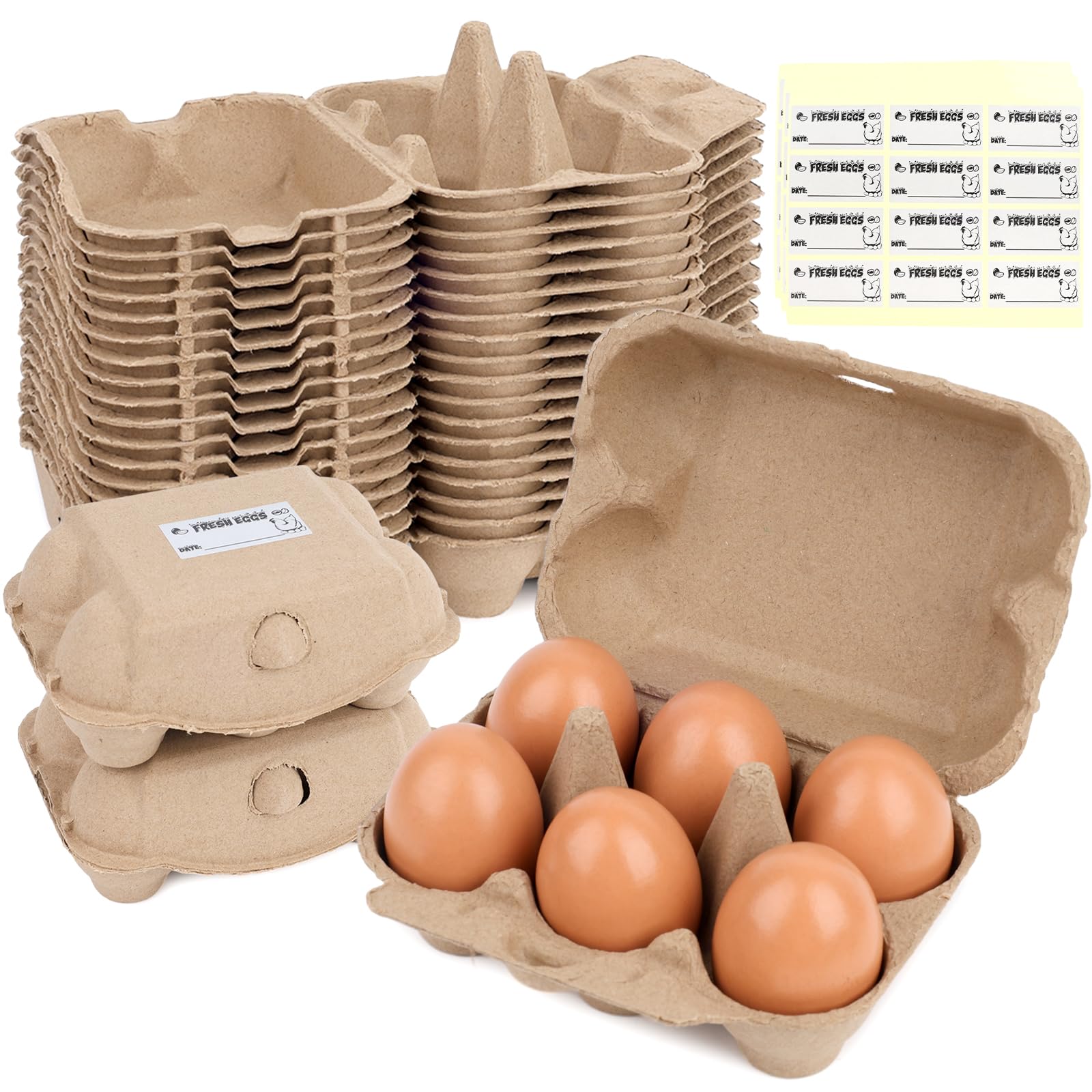 HANSGO 36PCS Half Dozen Reusable Egg Cartons, Blank Natural Pulp Egg Cardboard Paper Holder Container for Refrigerator Storage Family Farm Market