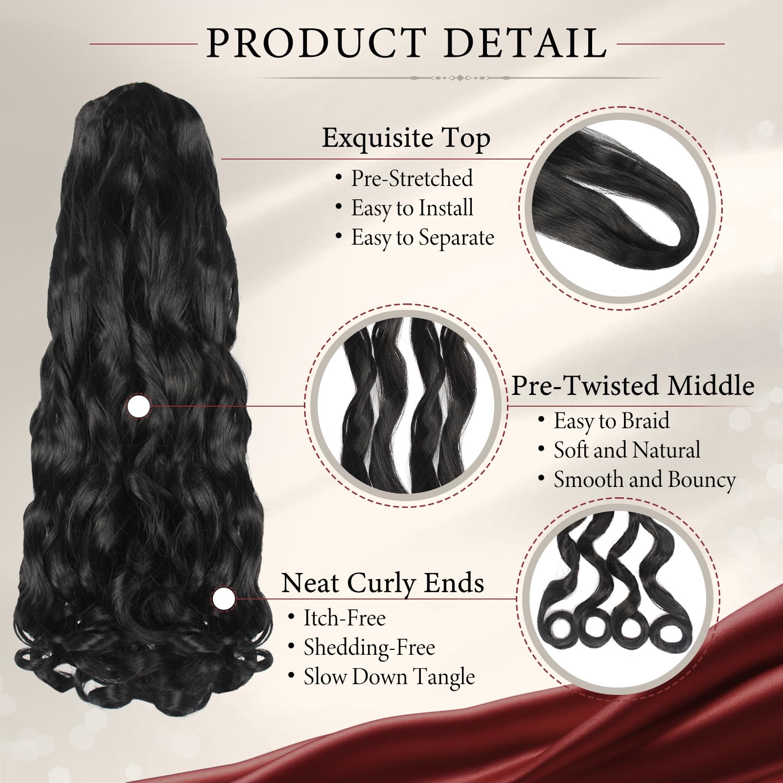 French Curl Braiding Hair 8 Packs 24 Inch Pre Stretched French Curl Braids Loose Wavy Spanish Curly Hair Ends Synthetic Crochet Braids Hair Extensions for Women (8 Packs, 24 Inch, 1B#)