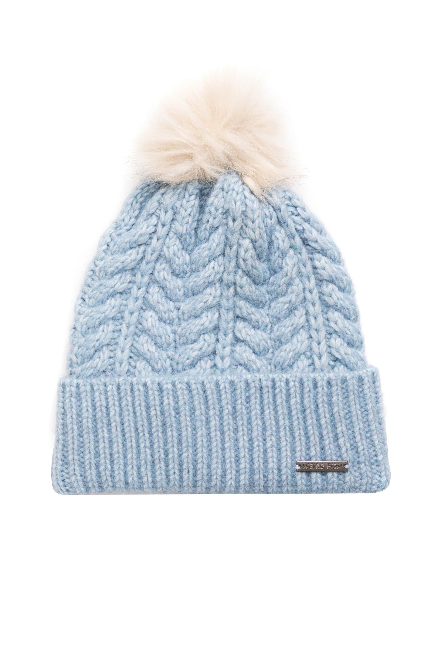 Weird Fish Women's Allerton Cable Knit Bobble Hat in Baby Blue