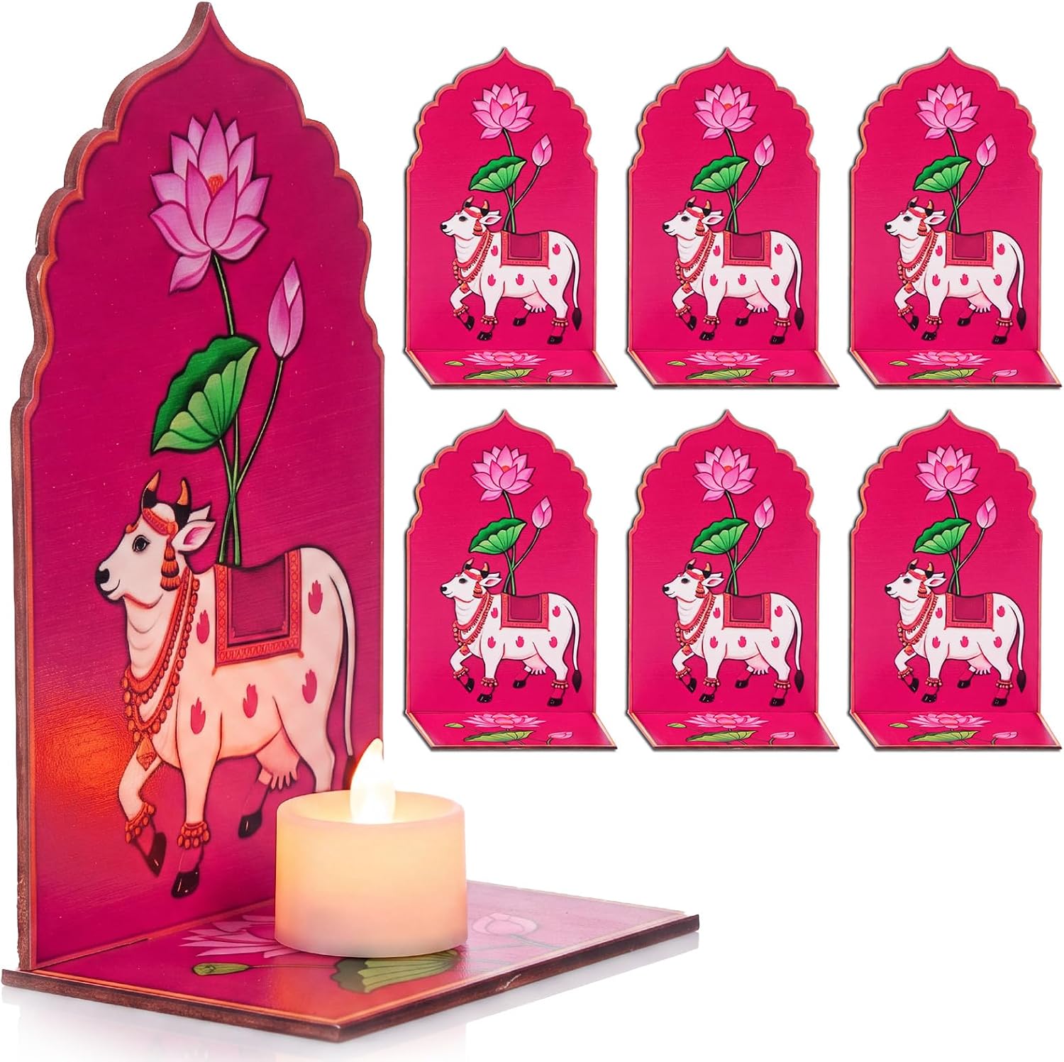 DoubleFill 6 Pack Indian Decorations for Pooja Candle Holder, Kamdhenu Cow