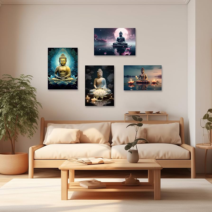 ZXHYWYM Zen バスルームウォールアート 咲く白い蓮の花 葉