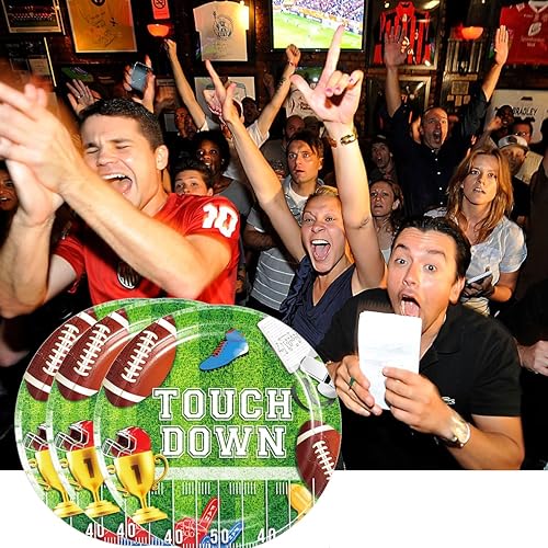 Miniatura 3 de USUKUSI 20 platos de papel de fútbol para Superbowl de 9 pulgadas, platos desechables de fútbol, suministros de fiesta, platos de fiesta de