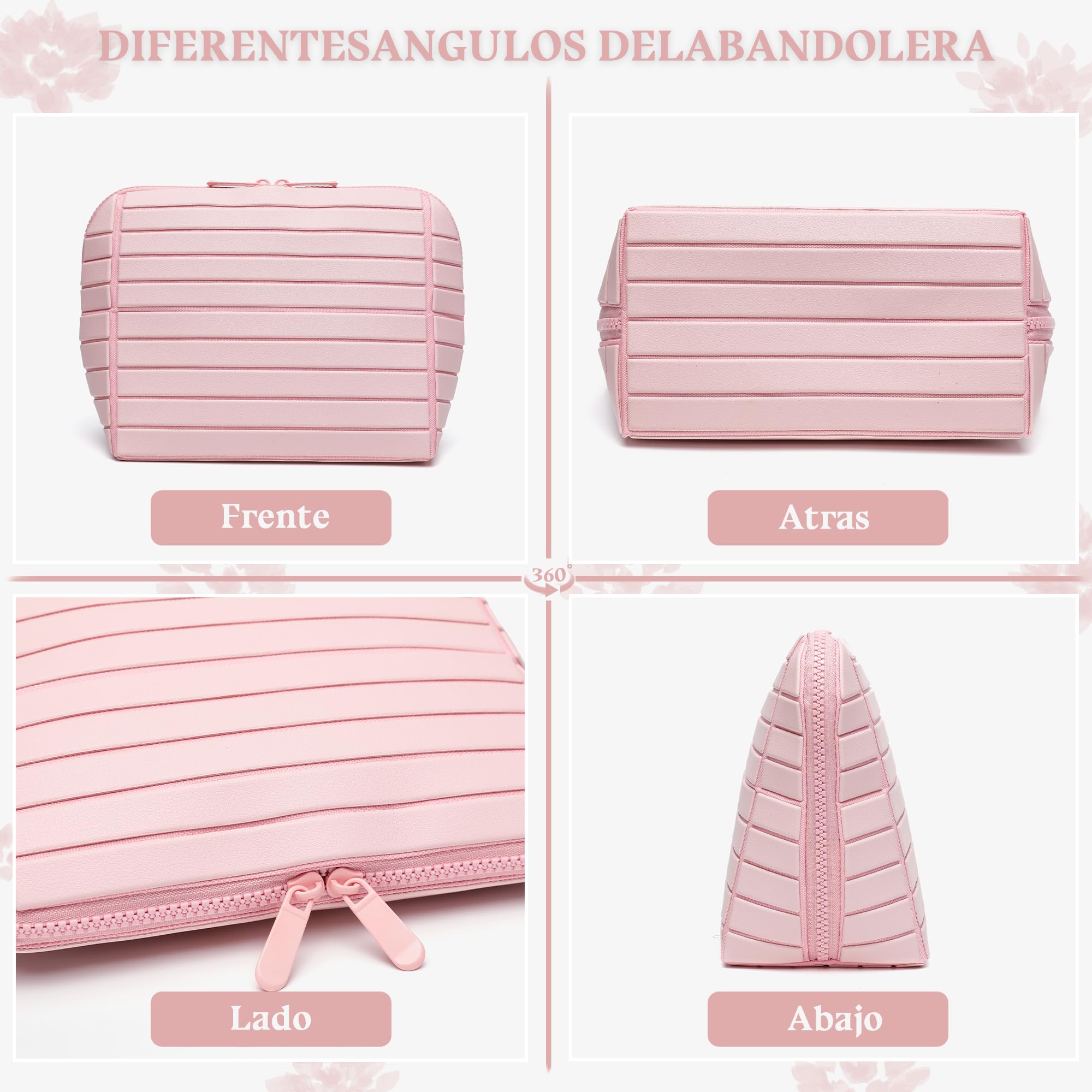 Neceser vertical paralelo de viaje con diseño plegable y separadores ajustables, color beige