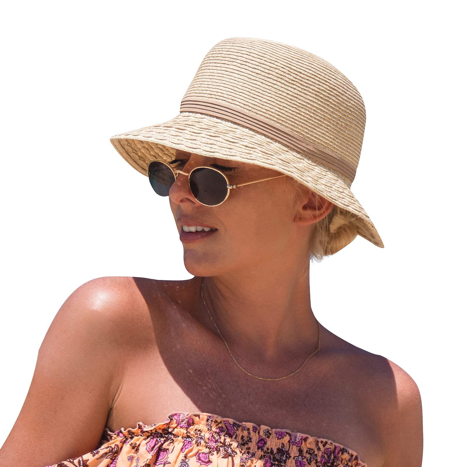 ComhatsSun Hats for Womens, Ladies Beach Straw Hats Sun Protection Summer Hats UPF 50 Wide Brim Hats Packable, 92567_beige, M