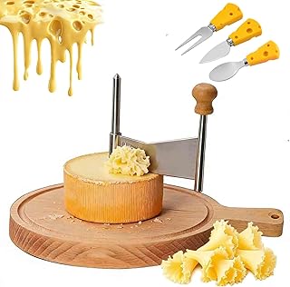 Cheese Curler Wheel with Lid, Cheese Curler Flower Maker Wheel Slicer, Stainless Steel Cheeses Shaver Wheels with Wooden Base, Create Beautiful Cheeses, Chocolate Rose Flowers (A05*Without lid)