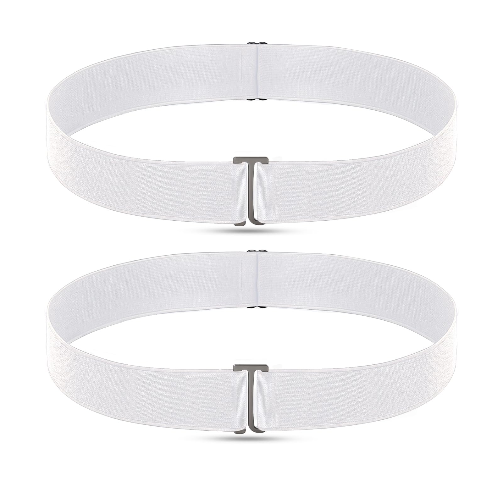 Upgesy Two Packs White Elastic Belts, No Show Invisible Belts for Women Men, Elastic Web Strap Waist Stretch Belt with Flat Buckle