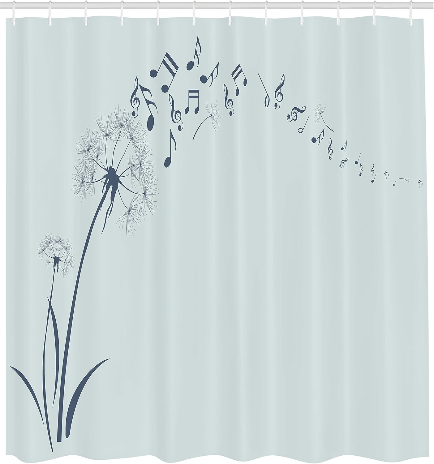 Ambesonne Music Shower Curtain, Flying Dandelions Notes Summer Spring Meadow Silhouette Softness Simple Print, Cloth Fabric Bathroom Decor Set with Hooks, 69" W x 75" L, Light Blue
