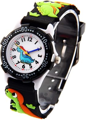 Kids Watch for Boys Girls, Toddler Watch Digital Analog Wrist Waterproof Watches with 3D Cute Cartoon Silicone Band, for 3-10 Years Old Childrens Black Dinosaur