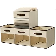 DECOMOMO Kallax Storage Cubes, 13x15x13 Storage Cube Bins with Window, Baskets for Organizing Shelves Kallax / 4pcs, Beige