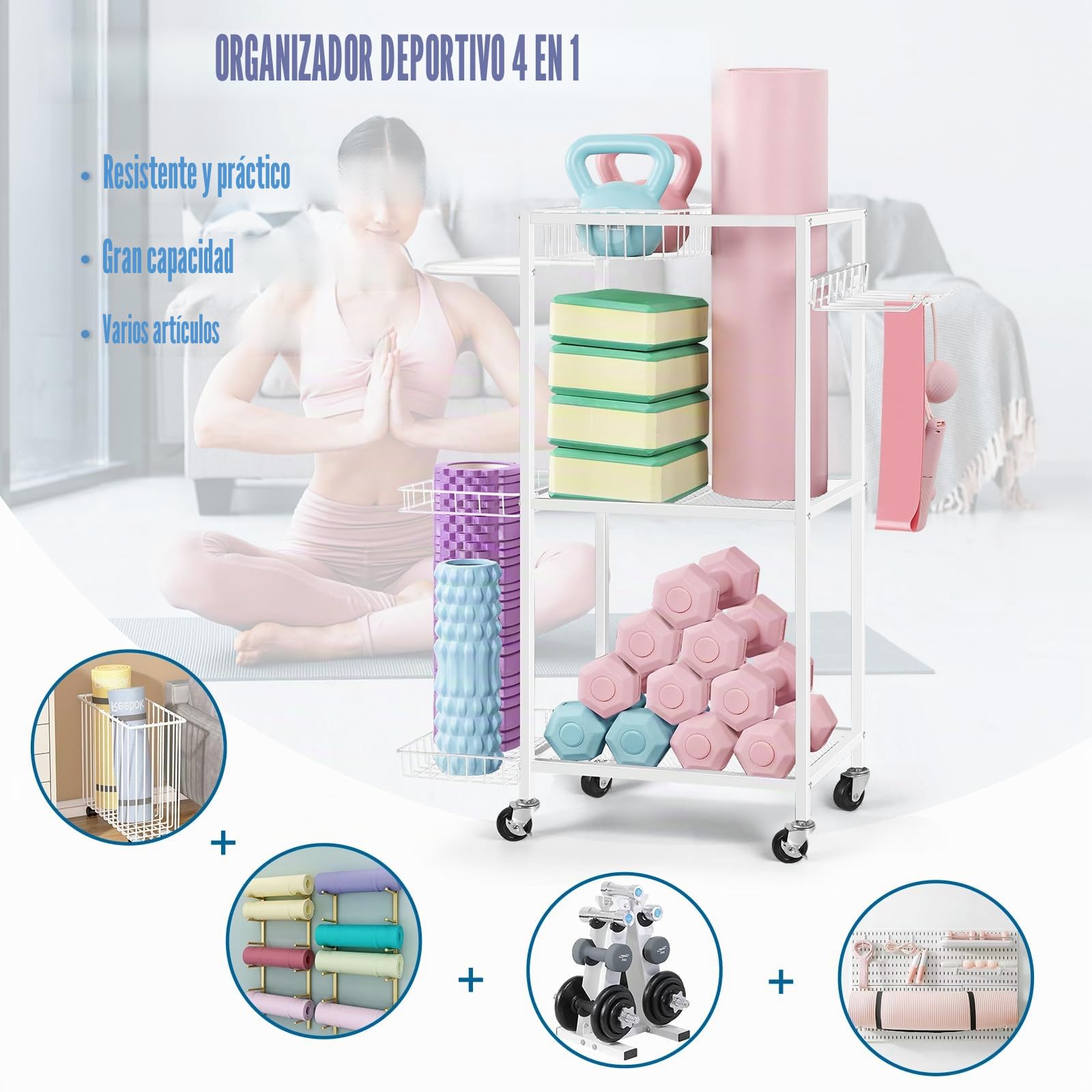 LIANTRAL Soporte para Mancuernas, estantes de Almacenamiento de esteras de Yoga, Estante de Almacenamiento de Equipos de Entrenamiento, estantes de Almacenamiento de Fitness Familiar con Ruedas