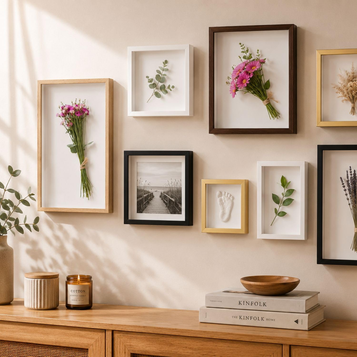 CLAMARO 3D Bilderrahmen zum Befüllen, 60x80 cm, Nussbaum, HDF-Rückwand | Objektbilderrahmen & Tiefenrahmen mit 2 cm Innentiefe, Acrylglasscheibe, MDF-Rahmen und weißer HDF-Holzrückwand