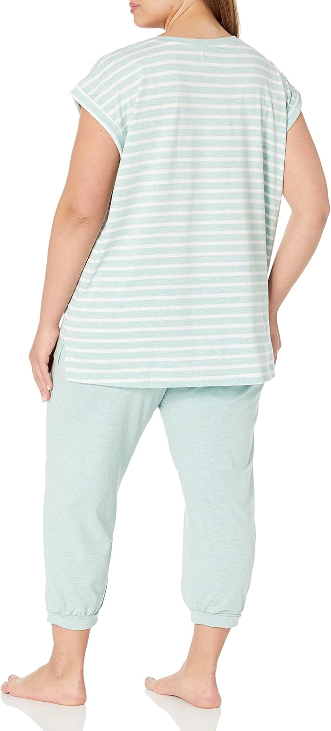 Karen Neuburger Women's Short-Sleeve Stripe Tee Shirt and Capri Jogger Pajama Set Pj at  Women’s Clothing store