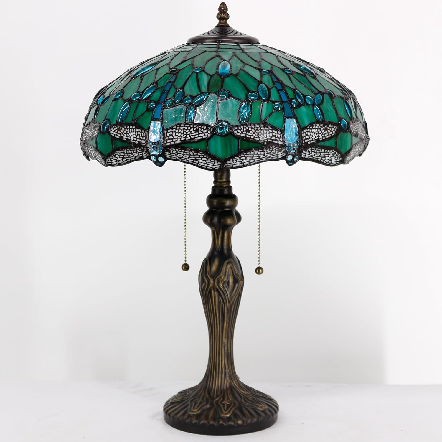 Tiffany Table Lamp Stained Glass Lamp 16X16X24 Inch Antique Reading Light (Green Dragonfly)