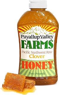 Clover Raw Honey by Puyallup Valley Farms | Unfiltered All Natural Sweetener | No Additives | Non-Pasteurized | BPA Free Squeeze Bottle | No Drip Cap | (Clover, 32 Oz)