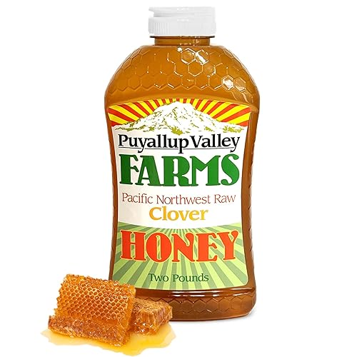 Puyallup Valley Farms - Miel cruda de trébol  Edulcorante natural sin filtrar  Sin aditivos  No pasteurizada  Botella de exprimir sin BPA  Tapa sin