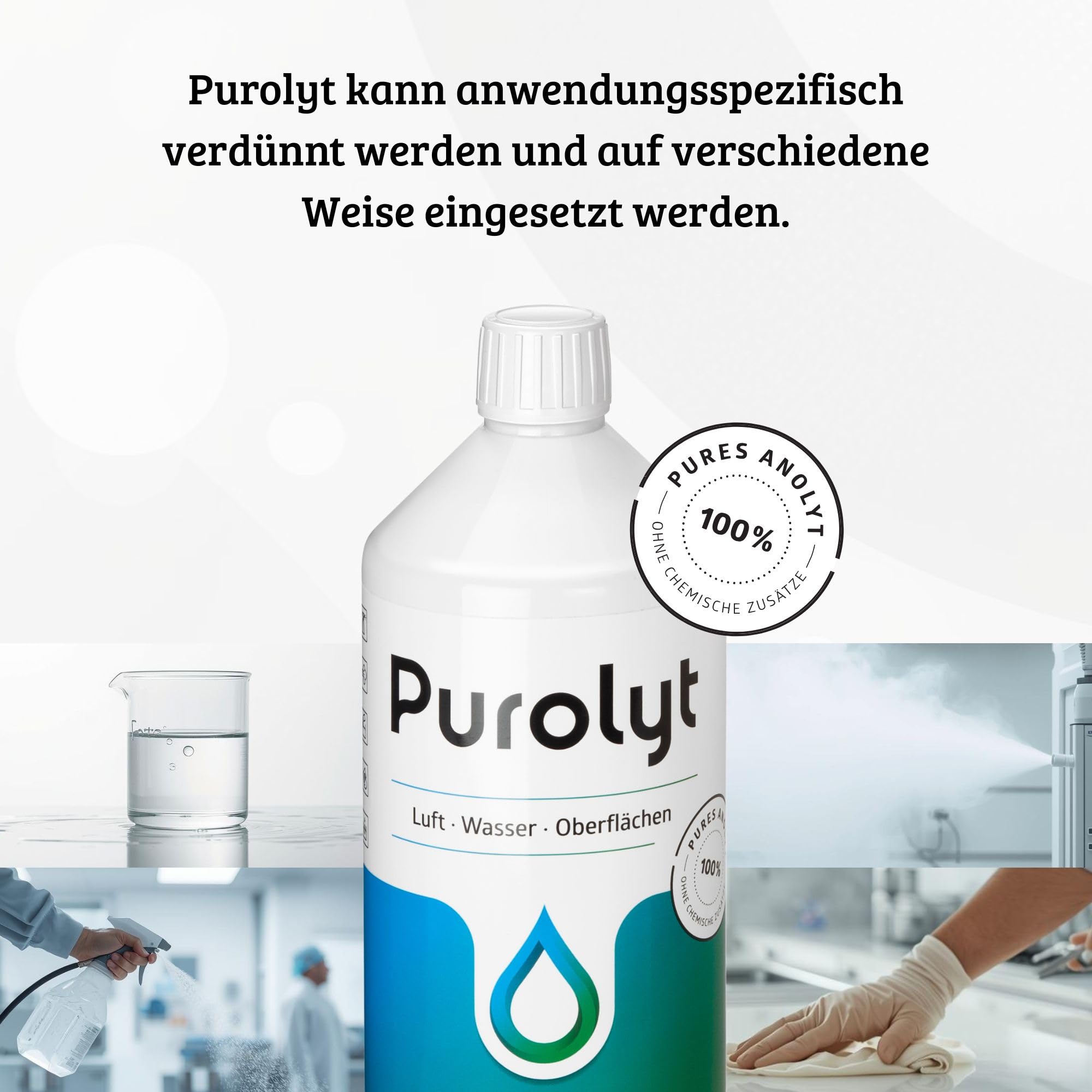 Purolyt Desinfektionskonzentrat 1L HOCl Gewächshaus Hydrokultur | Ergiebige 1L-Größe. Für Bio-Produktion zugelassen (EG) Nr. 834/2007. Vegan, alkoholfrei – Dermatest sehr gut.