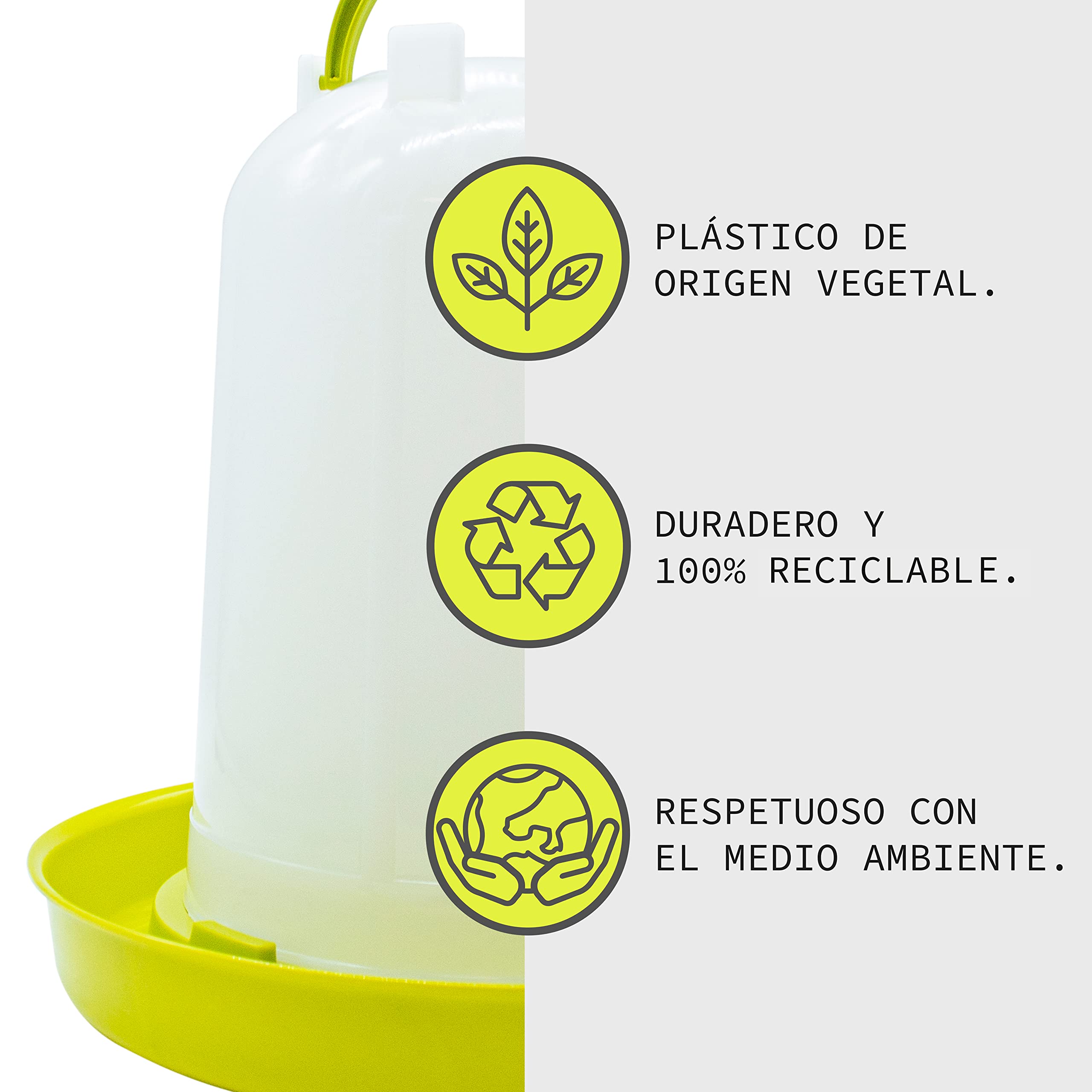 Bebedero Gallinas - Bebedero Aves de Corral Bío de 3 L - Bebedero Eco Fabricado en plástico de Origen Vegetal - Ideal para gallineros sostenibles