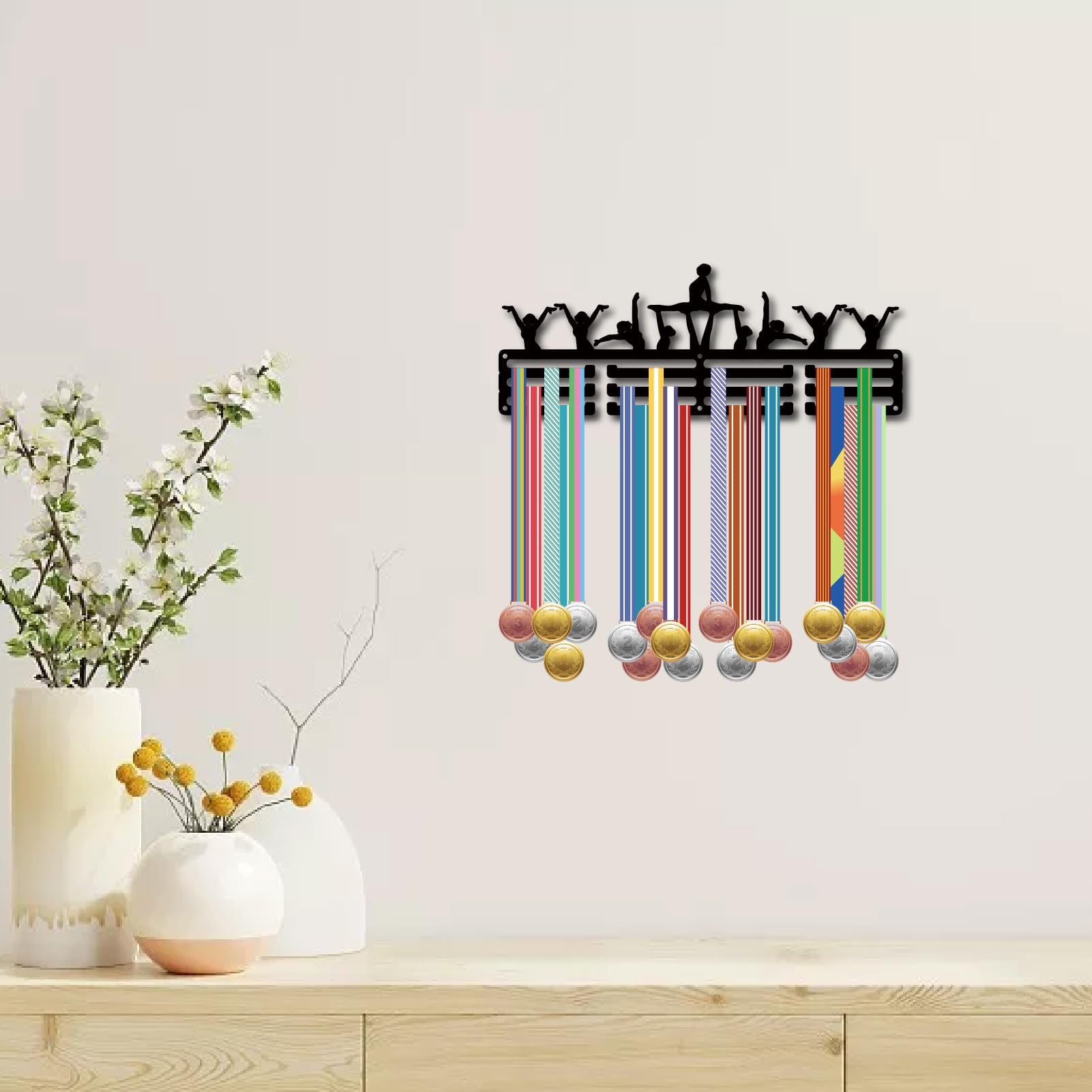 CREATCABIN Soporte para Medallas de Natación Sincronizada, Colgador de Pared de Hierro, 3 Líneas con Ganchos