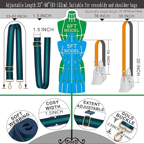 Miniatura 100 de Kolti Correa de repuesto para bolso, bolso cruzado a rayas anchas ajustables Hebilla de oro-04