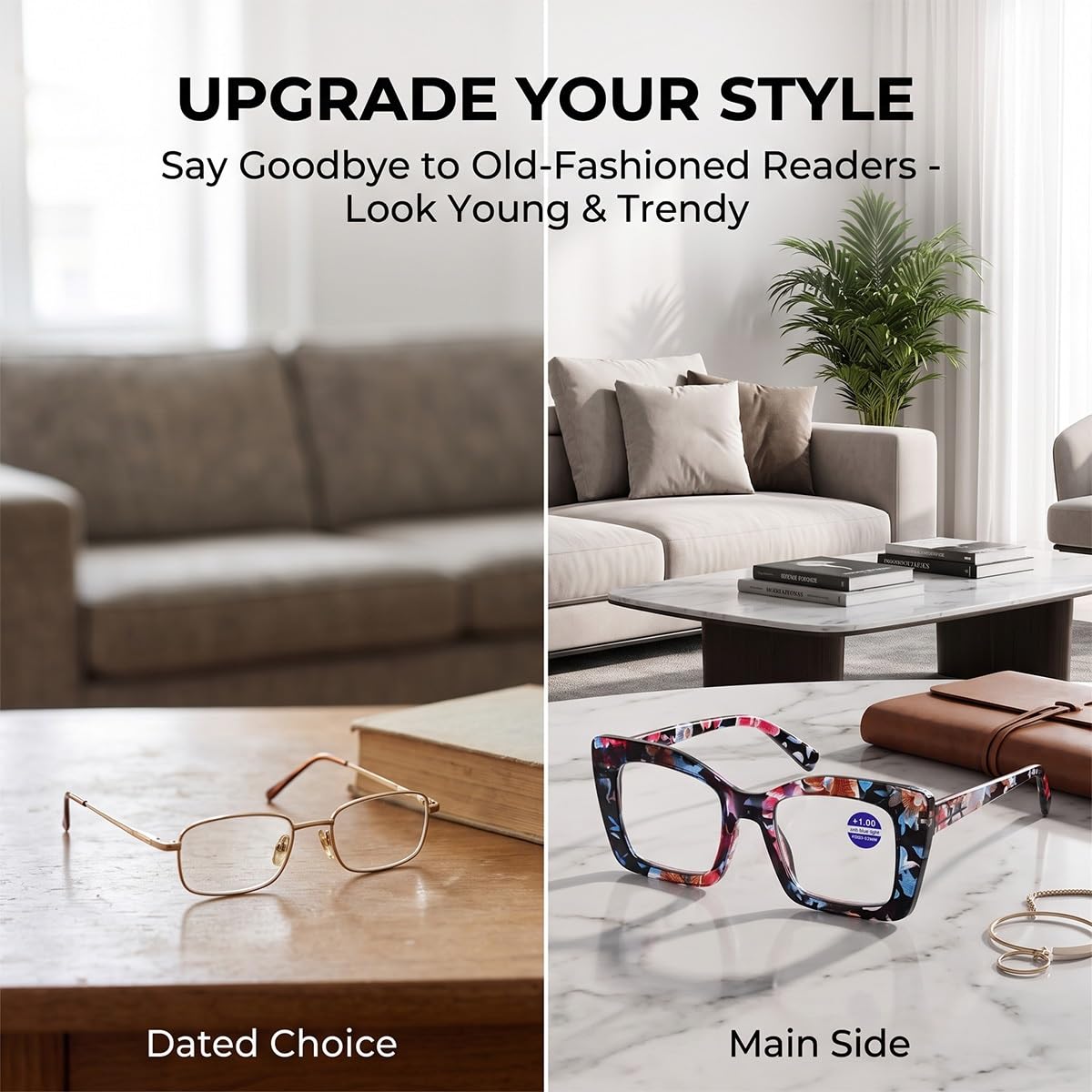 Gafas de Lectura para Hombre y Mujer, Gafas Presbicia Cuadradas Luz Azul