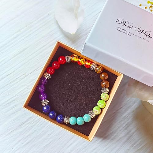 Miniatura 6 de Natural Stone Beaded bracelets for Women and Men FengShui Bracelets Stress Relief Anxiety 7 Chakras Bracelet with Gift Box Jewelry Gift for