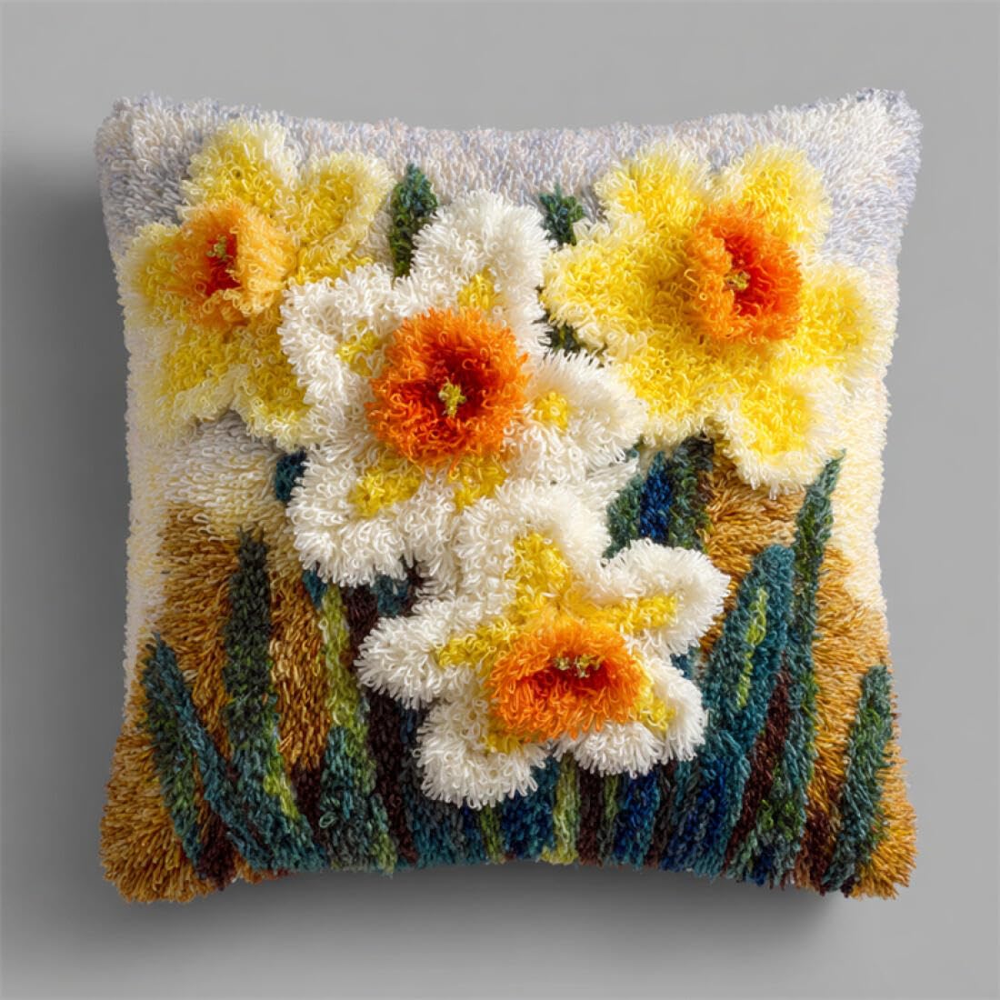 Kitquiver Cushion Making Kit Fantasy Flowers DIY Latch Hook Rug Kit for Beginners Embroidery Cushion Canvasfor Adult Beginners 17x17In