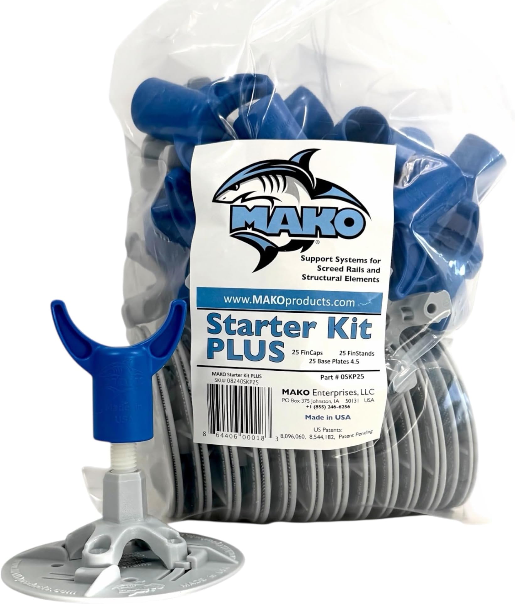Starter Kit Plus Includes 25 FinCaps Concrete Screed Chairs, 25 FinStands and 25 Base Plates enought for 750 sf. Threaded rods Sold Separately